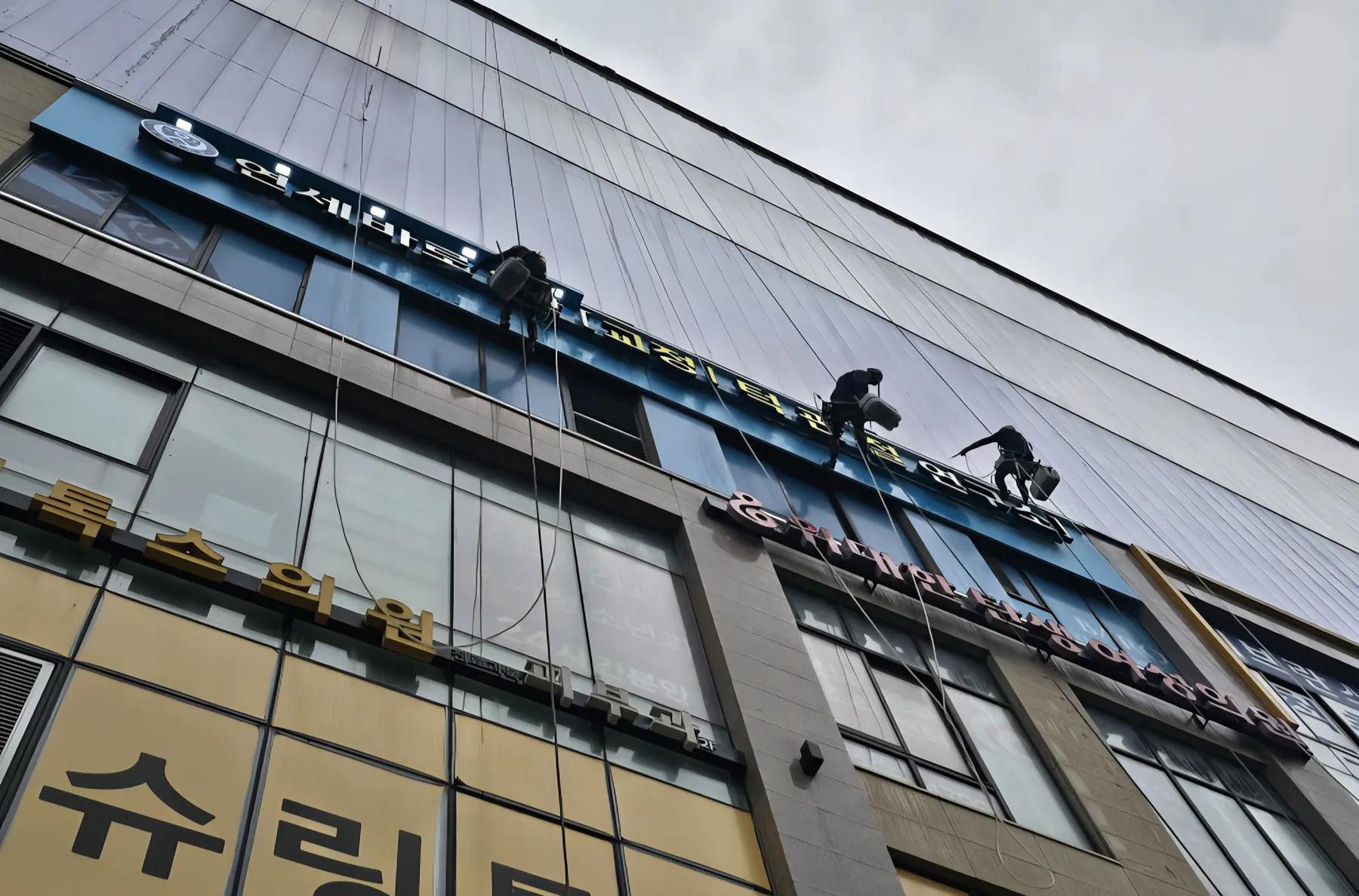 건물 외벽 고소 청소 현장